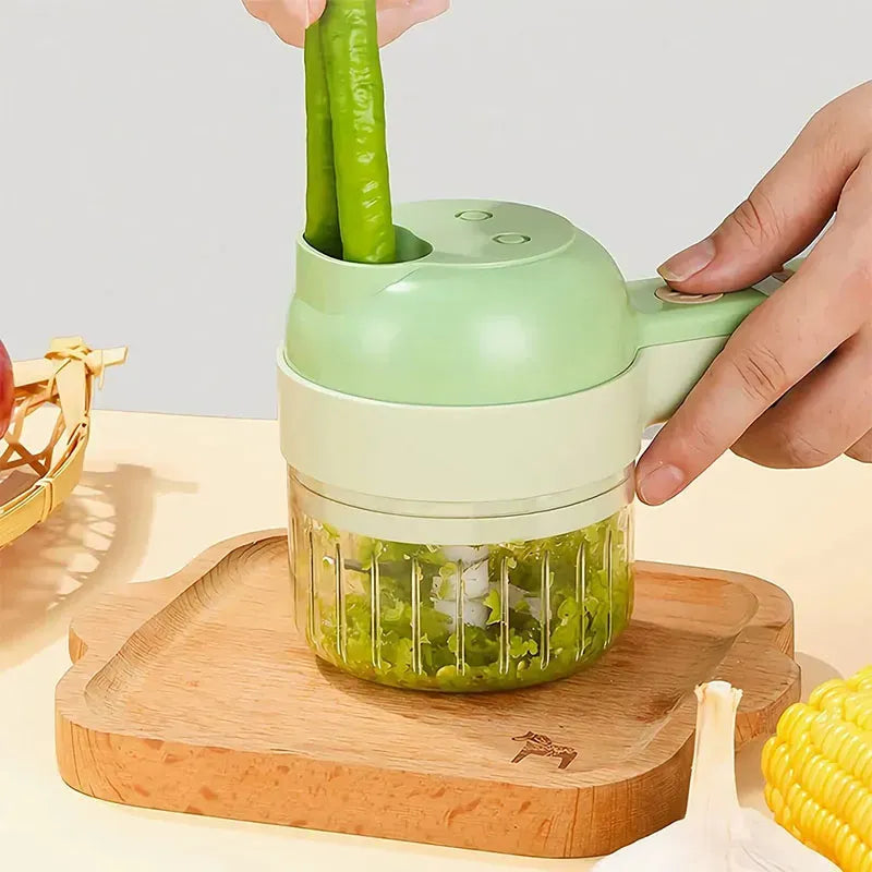 Rechargeable 4 In 1 Electric Vegetable Cutter With Multi-Function Slicer, Chopper, Grinder And Peeler For Fast Kitchen Preparation