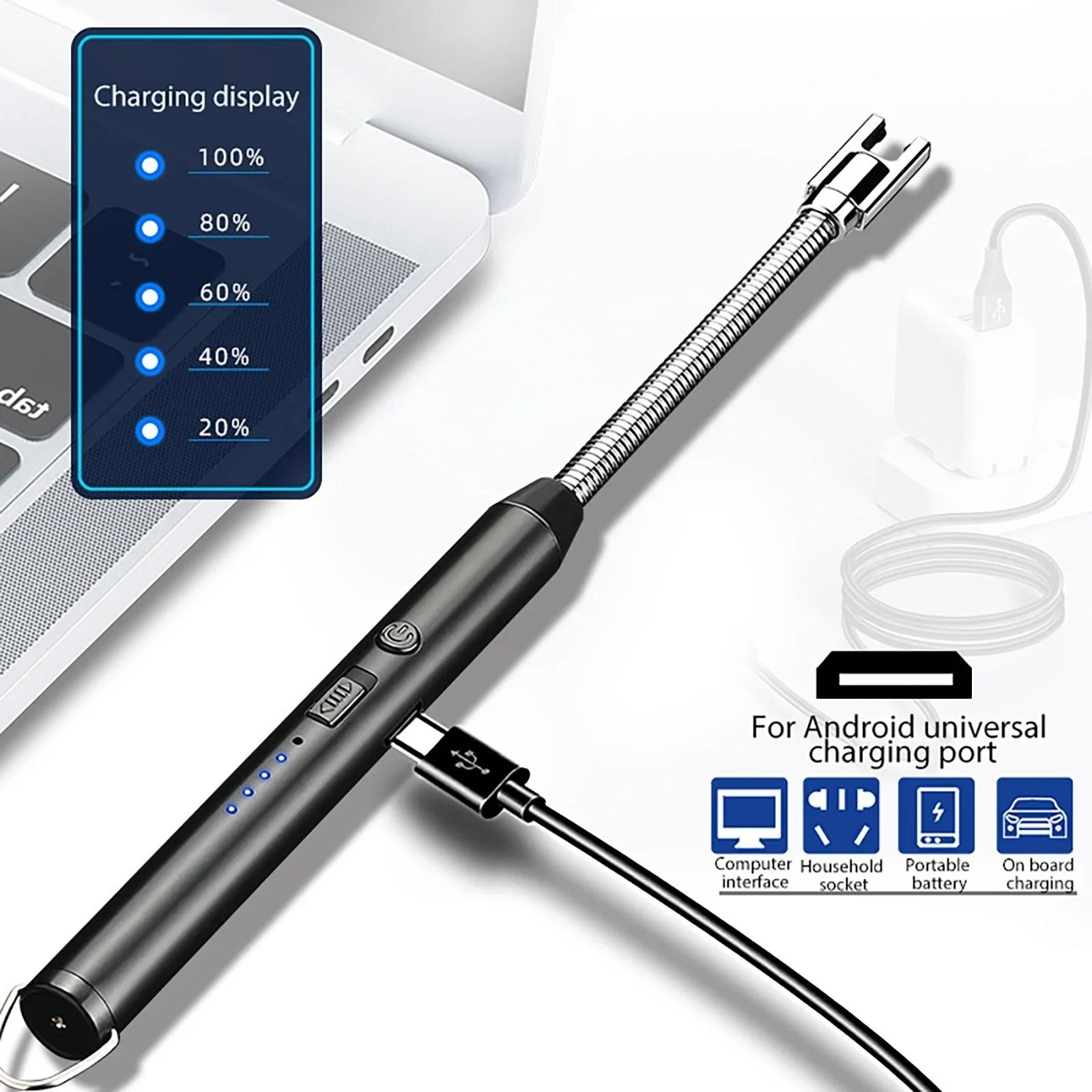 Kitchen USB Rechargeable Arc Lighter – Flexible Neck, Safety Lock, Windproof & Eco-Friendly Design