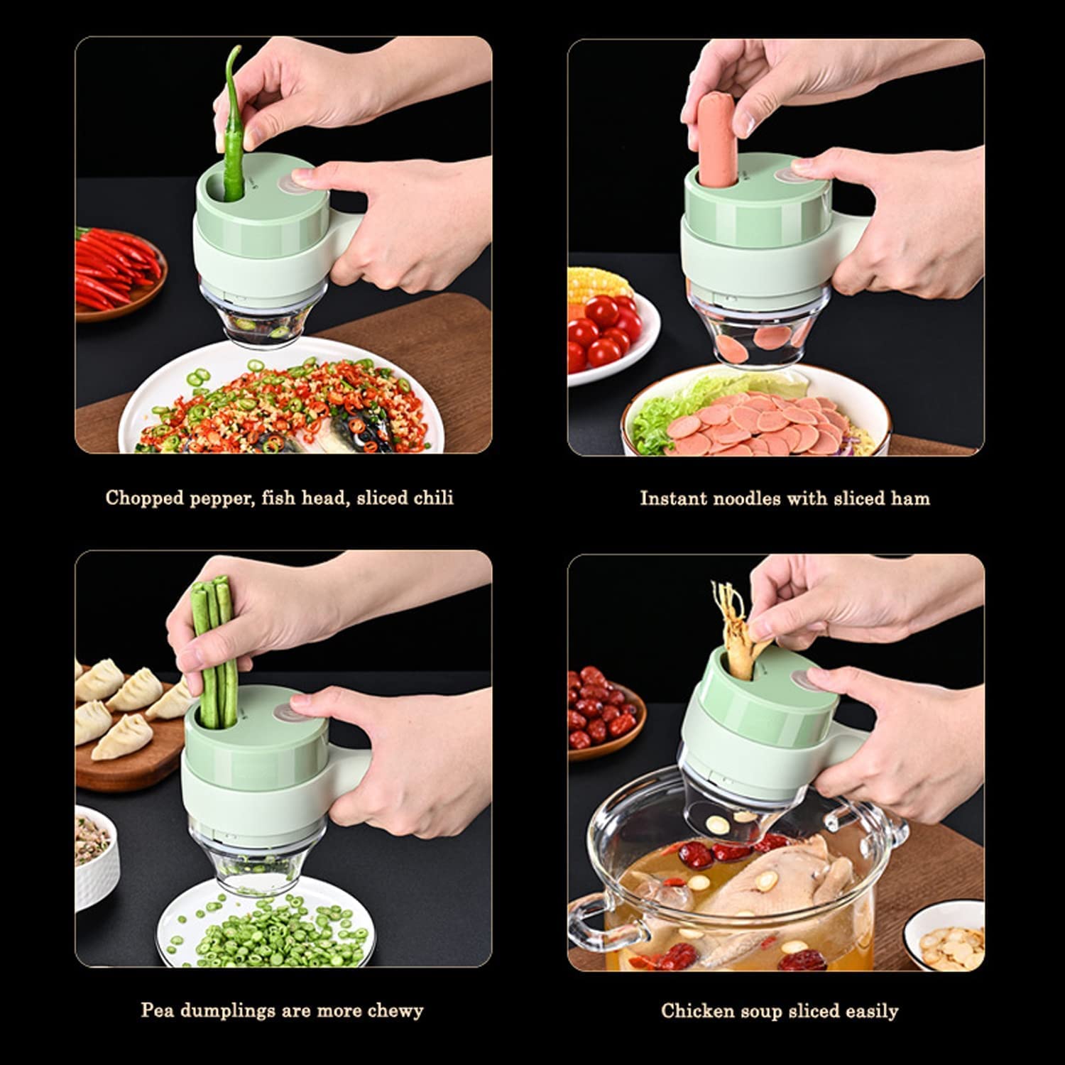 Rechargeable 4 In 1 Electric Vegetable Cutter With Multi-Function Slicer, Chopper, Grinder And Peeler For Fast Kitchen Preparation